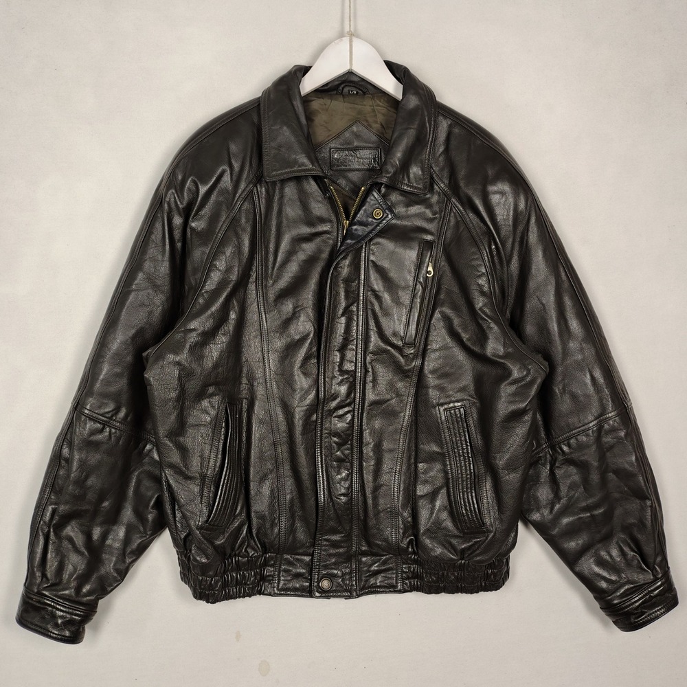 Vintage Bloomers Dark Brown Leather Bomber Jacket Mens Large Aviator Zip Up